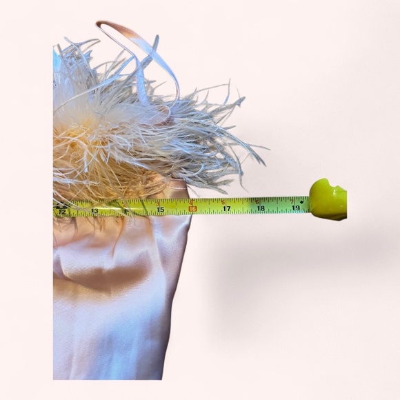 Sleeper Sultry Retro Dreamy Peach Feather Trim Glam Satin Slip Dress NWT Size S - Picture 11 of 12